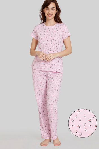 Zivame Basics Knit Cotton Pyjama Set Winsome Orchid